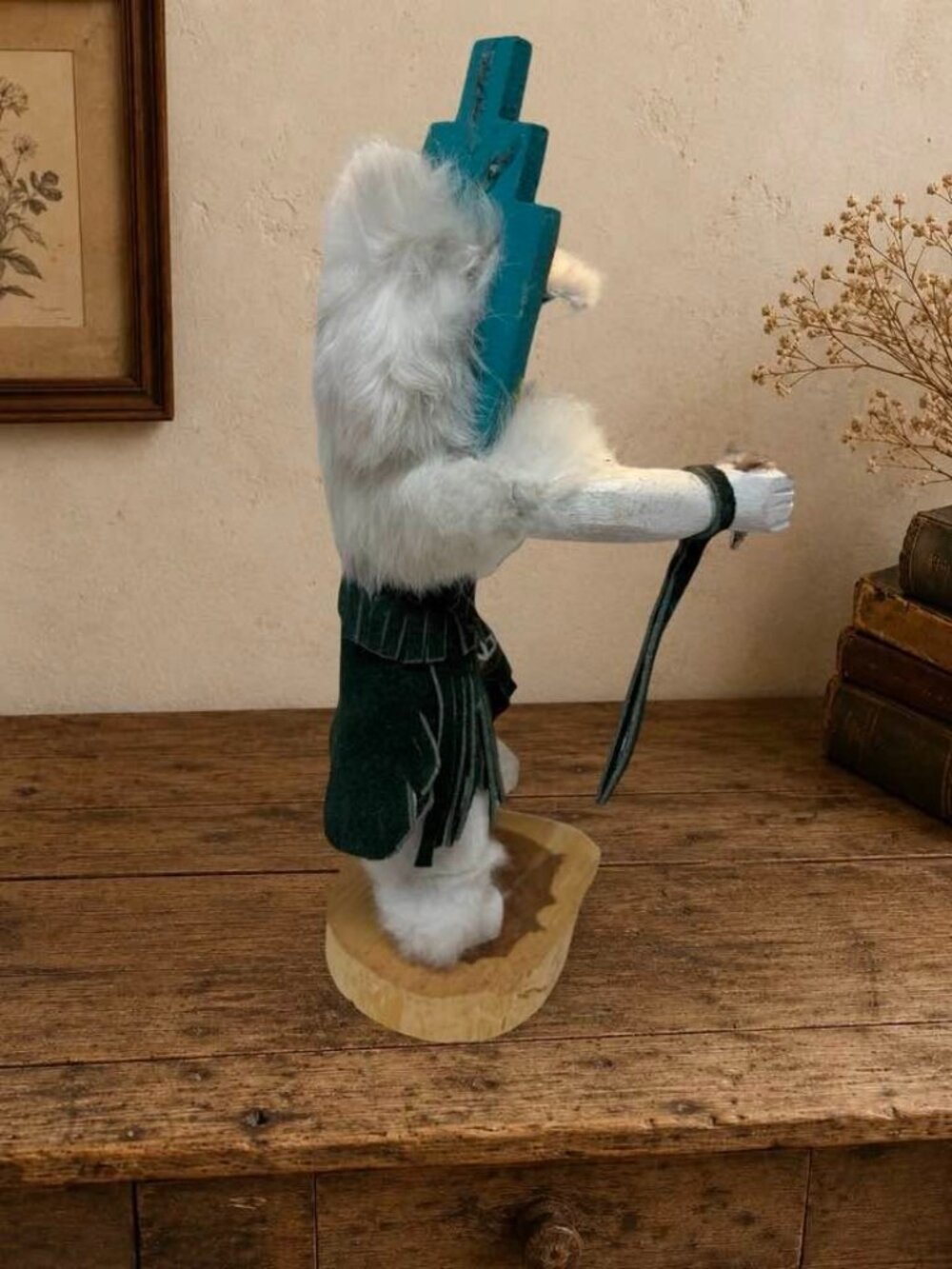 Handmade Native American Kachina Doll Signed Jemez Fur & Painted Wooden Details - Picture 7 of 7